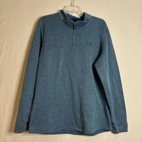 Under Armour Mens 1/4 Zip Sweatshirt Sweaterfleece Storm Loose Coldgear Blue XXL - Picture 1 of 16